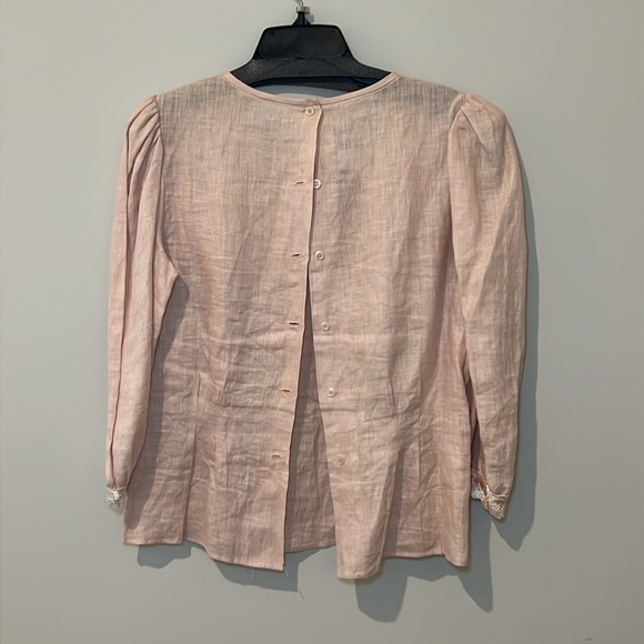 Vintage Cloak of Many Colors 100% Linen Embroidered Blouse 12 Prairie Feminine - Picture 7 of 16